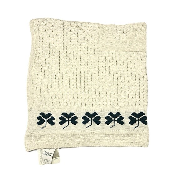 NEW Aran Crafts 100% Merino Wool Irish Shamrock Blanket 50x60 Natural & Green - Picture 5 of 10